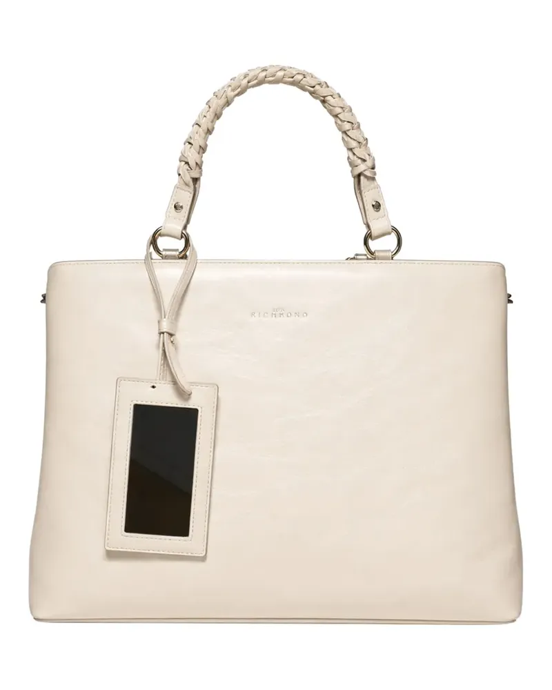 John Richmond braided-handle leather tote bag - Nude Nude