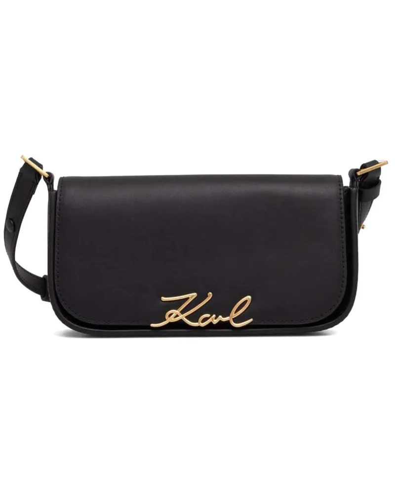 Karl Lagerfeld Signature Schultertasche aus Leder - Schwarz Schwarz