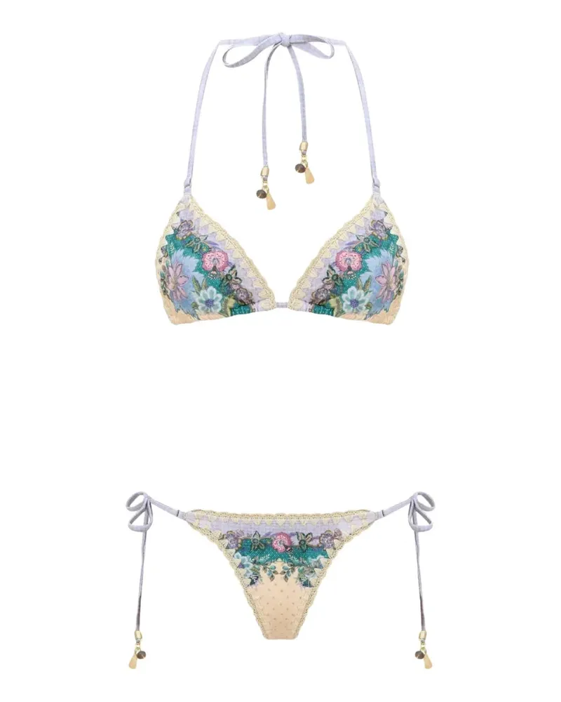 Zimmermann Indra floral-print crochet-trim bikini - Weiß Weiß
