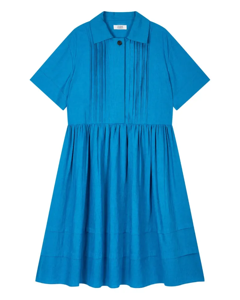 STUDIO TOMBOY pleated collared shirt mini dress - Blau Blau