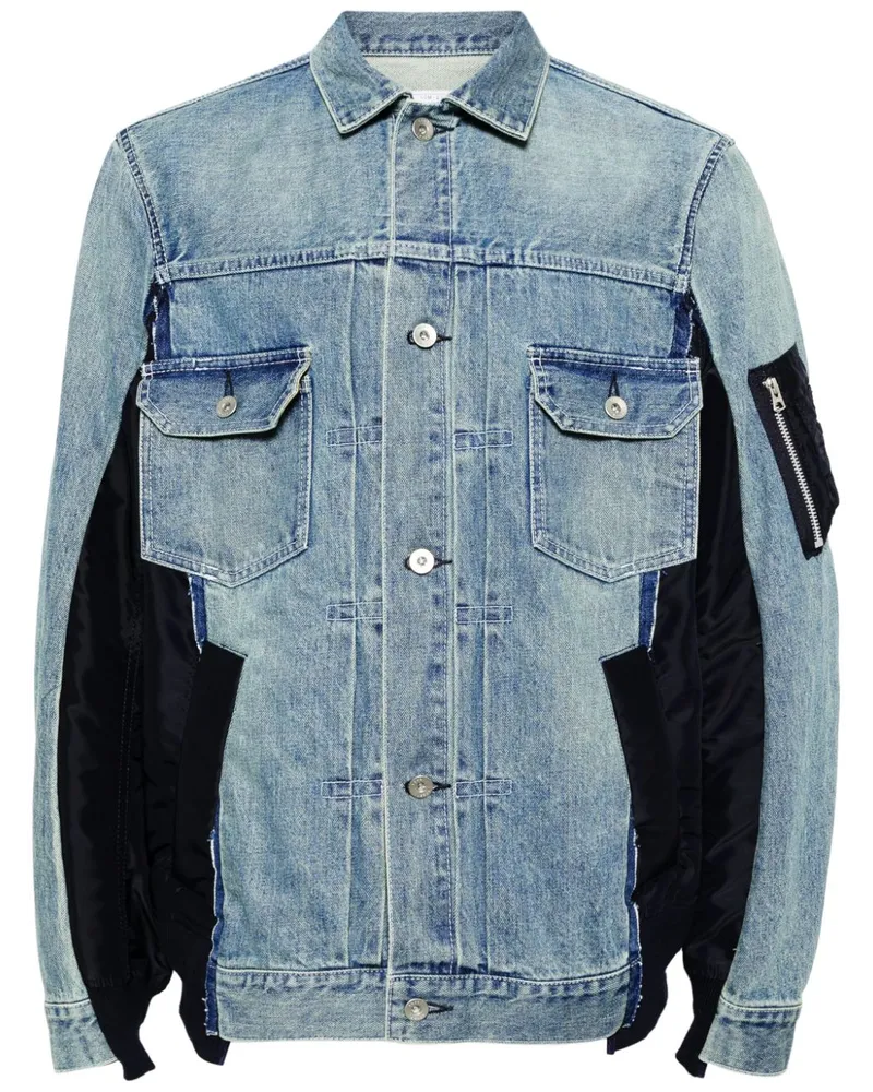 Sacai Jeansjacke mit Kontrasteinsätzen Blau