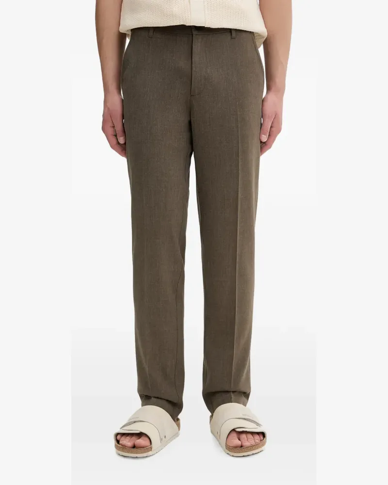 LES DEUX logo-embroidered pressed-crease trousers - Braun Braun