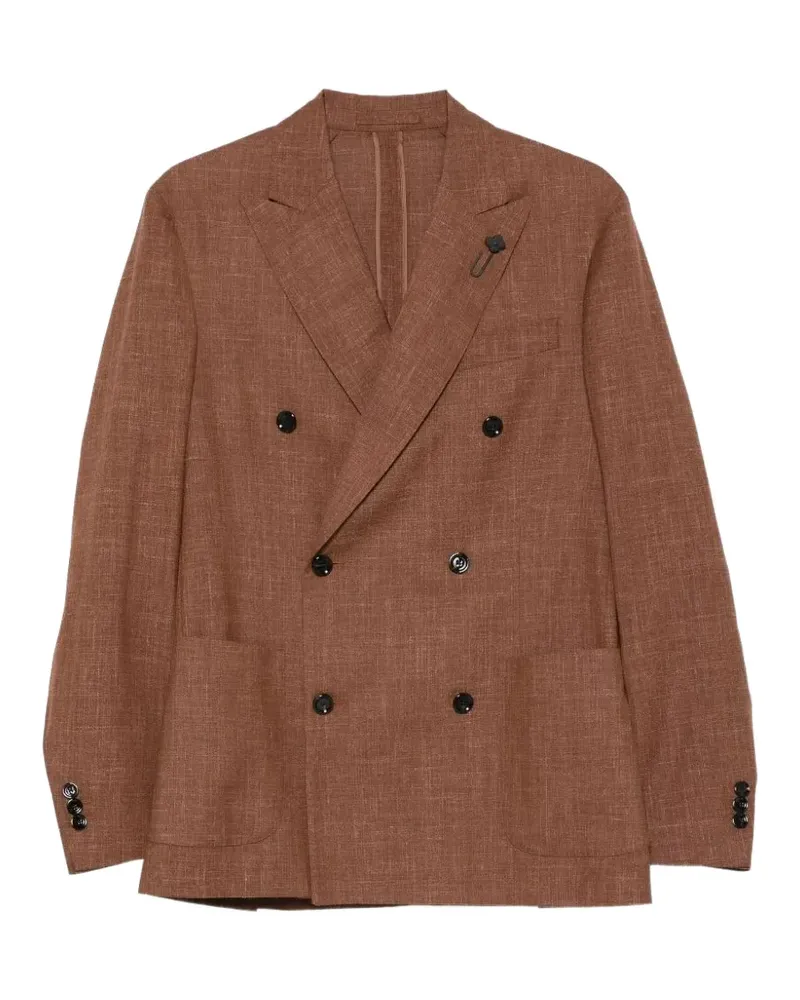LARDINI double-breasted peak-lapel jacket - Braun Braun