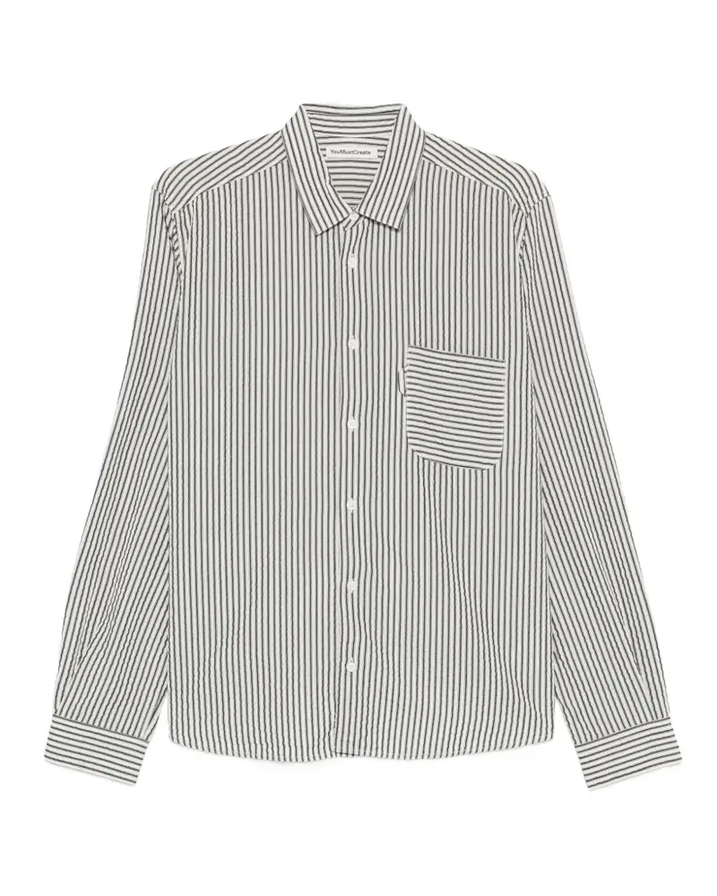 YMC Gestreiftes Curtis Hemd mit Brusttasche - Weiß Weiß