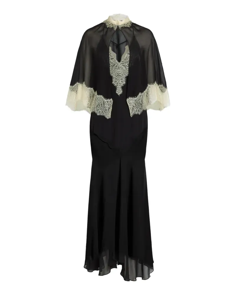 De La Vali Cielo lace-trim cape-detail maxi dress - Schwarz Schwarz