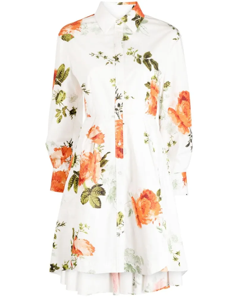 Erdem Mini-Hemdkleid mit Blumen-Print - Weiß Weiß