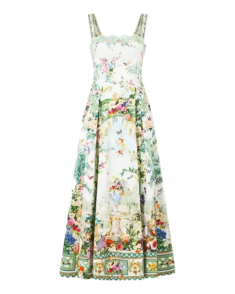 Camilla floral-print pleated midi dress - Weiß Weiß