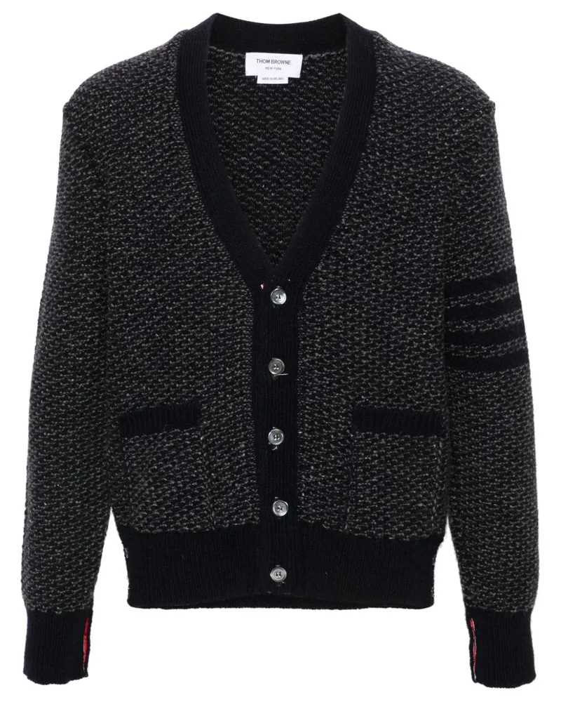Thom Browne Strukturierter Cardigan mit Logo-Streifen - Blau Blau