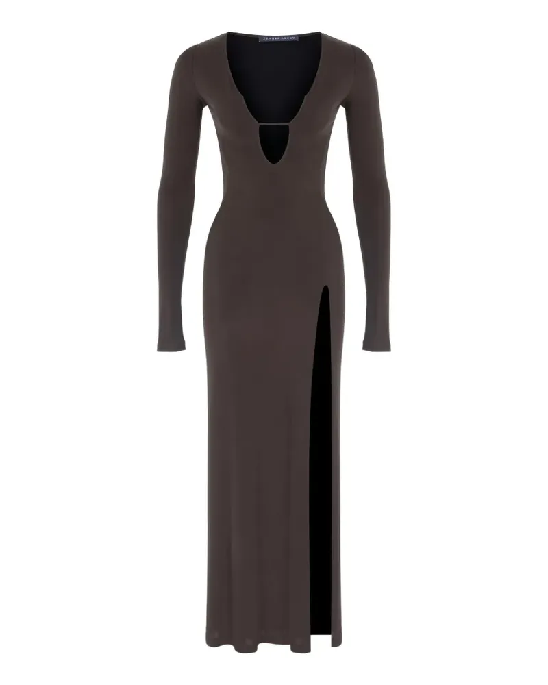 Zeynep Arcay slit-detail V-neck maxi dress - Braun Braun