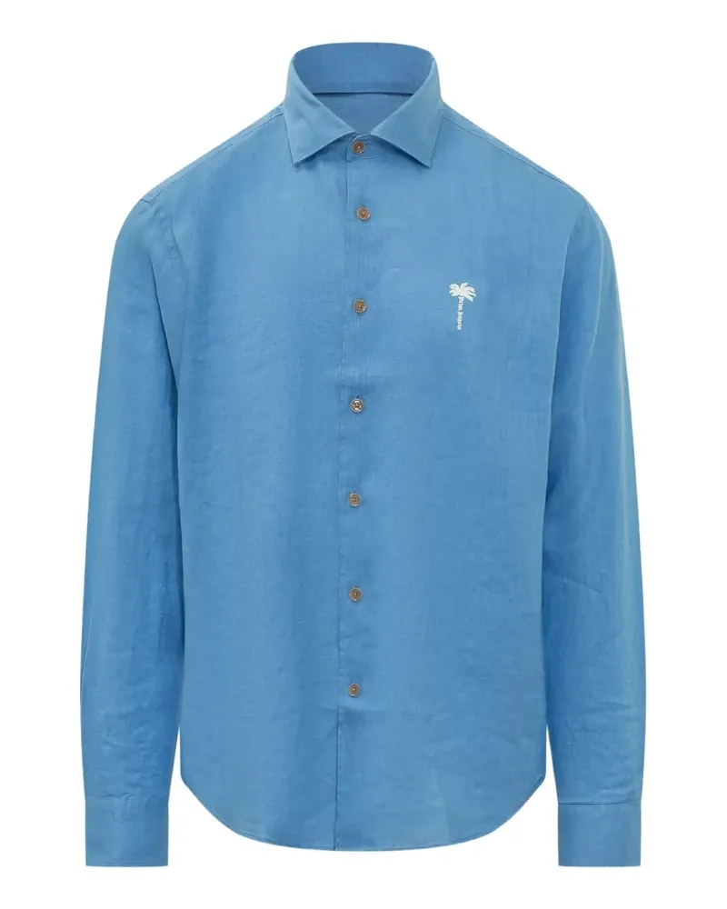 Palm Angels logo-embroidered regular shirt - Blau Blau