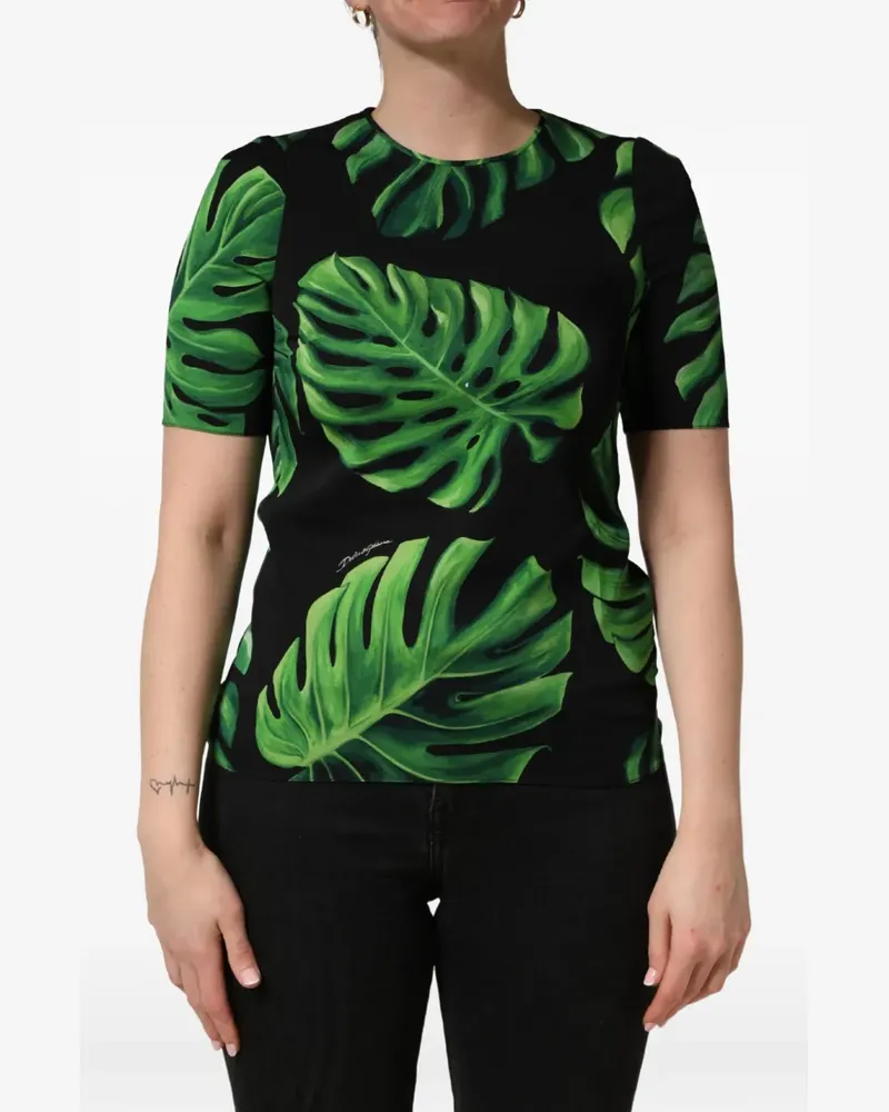 Dolce & Gabbana Seidenbluse mit Philodendron-Print - Schwarz Schwarz
