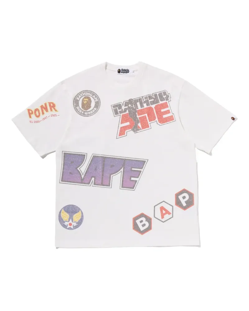 BAPE glitter-effect logo-print T-shirt - Weiß Weiß