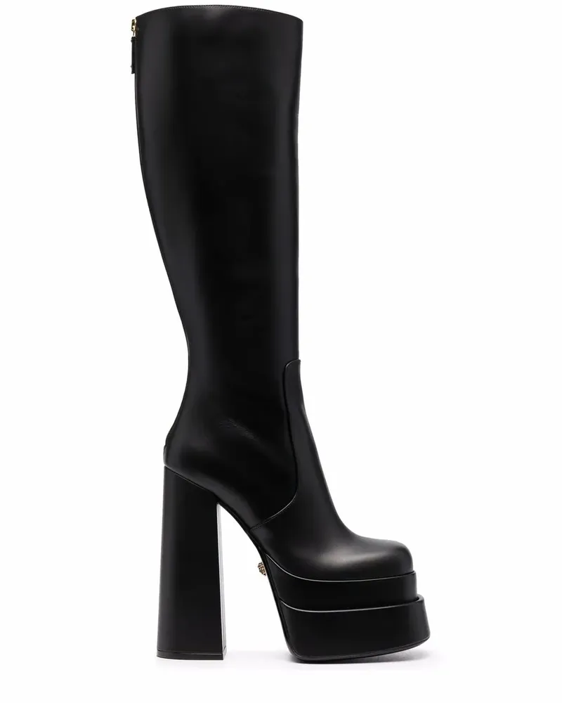 Versace Stiefel aus Leder - Schwarz Schwarz