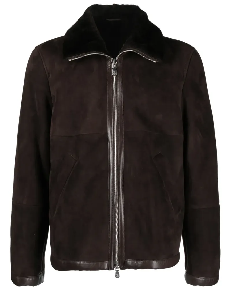 Brunello Cucinelli Lederjacke mit Pelzfutter - Braun Braun