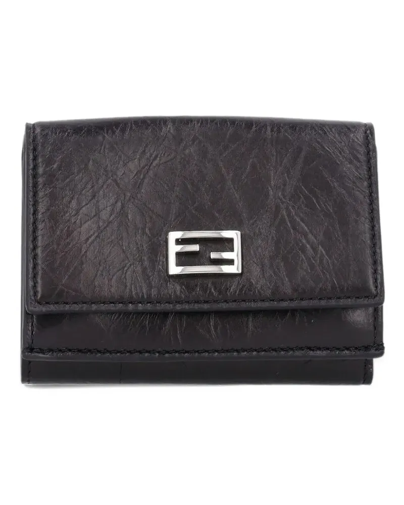 Fendi mini Tube trifold black crackled-leather compact wallet - Schwarz Schwarz