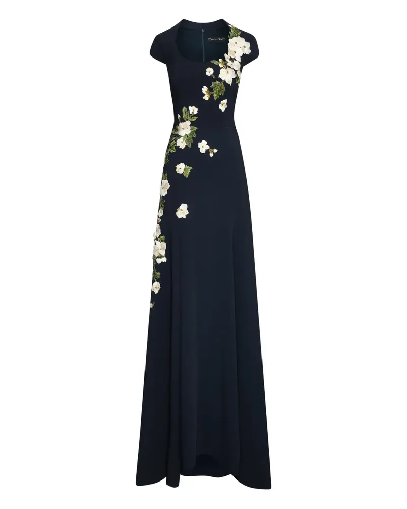 Oscar de la Renta Abendkleid mit Blumenstickerei - Blau Blau