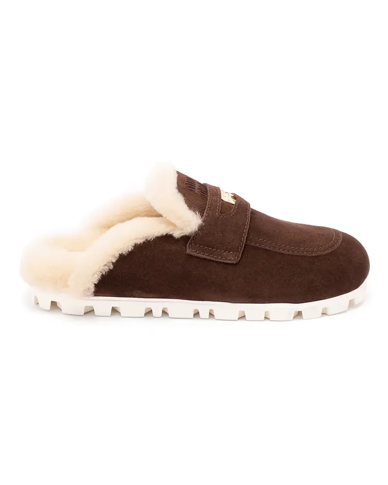 Miu Miu Mules mit Logo-Schild - Braun Braun