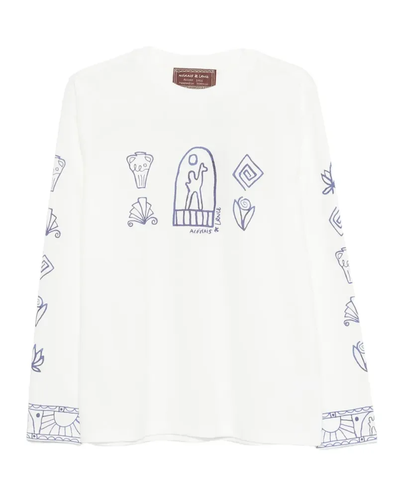 ALEMAIS Langarmshirt mit grafischem Print - Weiß Weiß