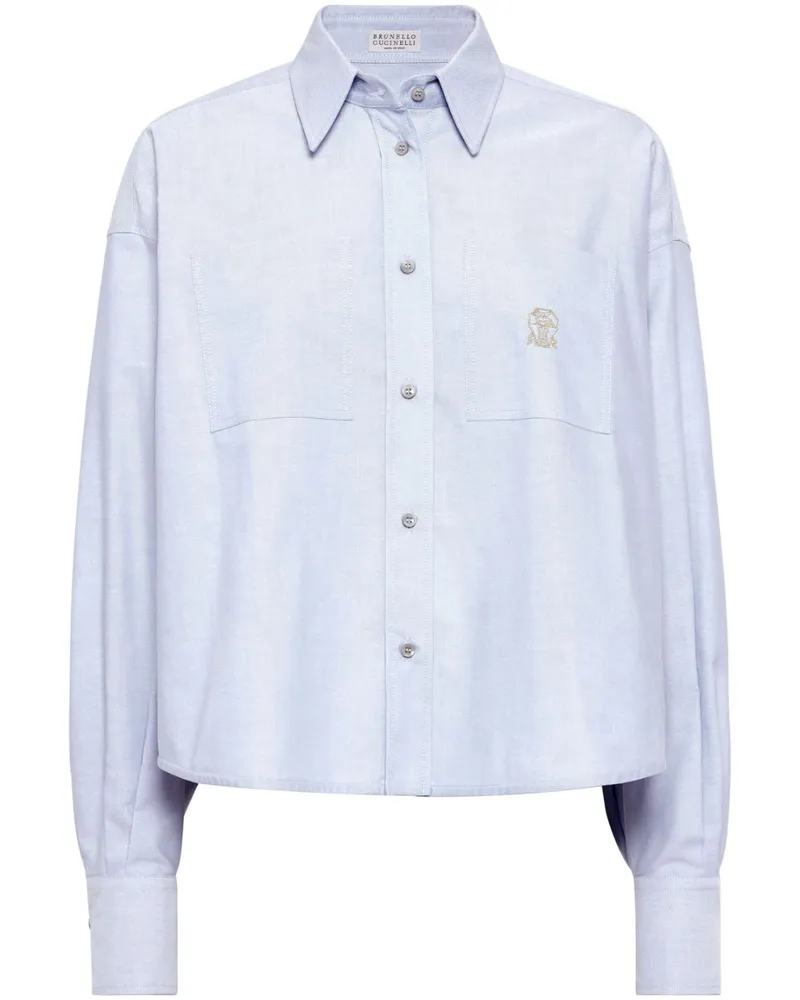 Brunello Cucinelli Hemd mit Logo-Stickerei - Blau Blau
