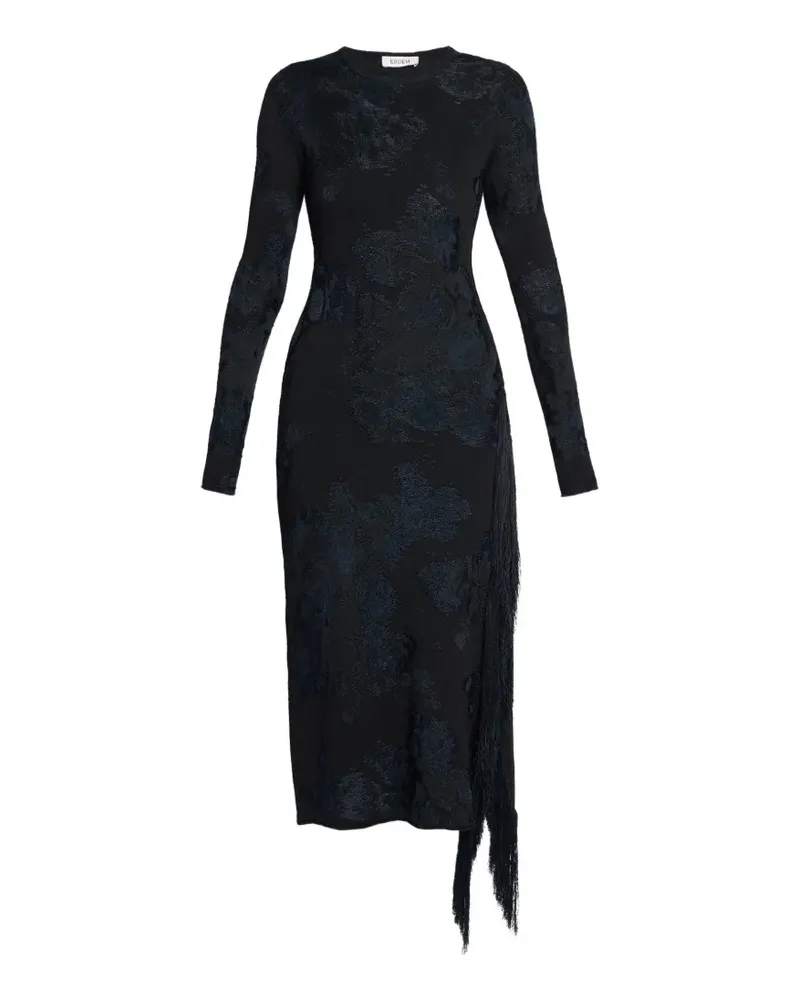 Erdem floral-jacquard fringe-trim midi dress - Schwarz Schwarz