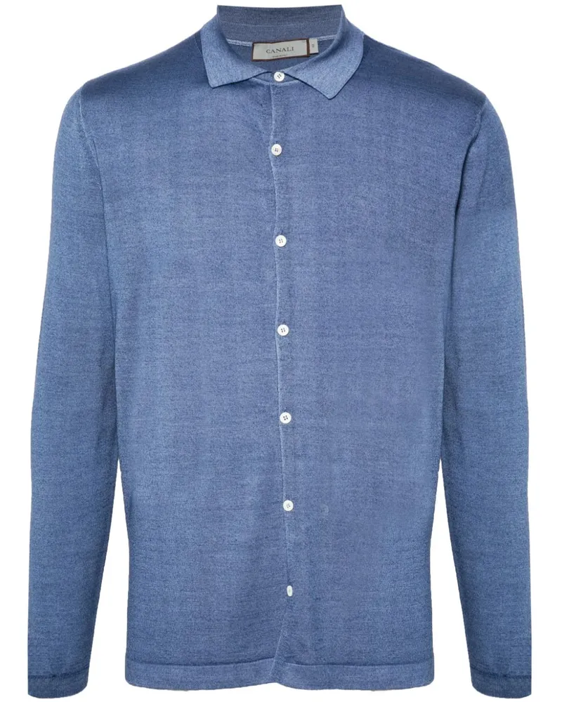 Canali Cardigan mit Poloshirtkragen - Blau Blau
