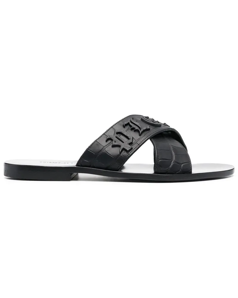 Philipp Plein Sandalen mit Logo - Schwarz Schwarz