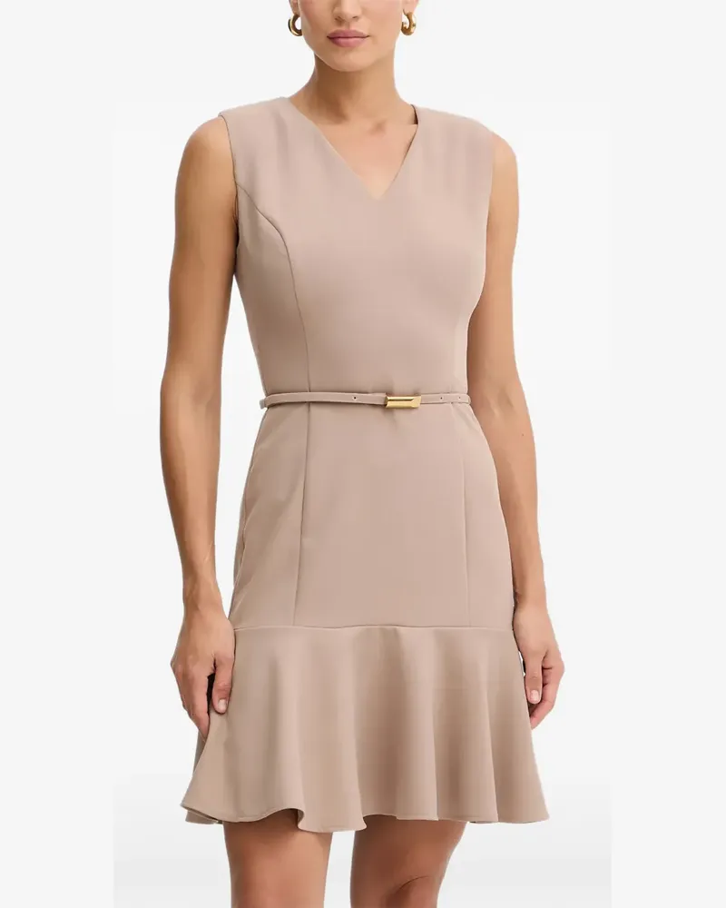 MARCIANO Los Angeles belted V-neck midi dress - Nude Nude
