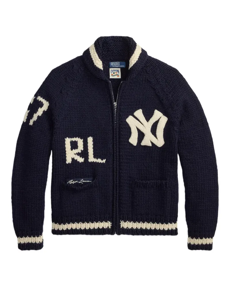 Ralph Lauren logo-patch chunky-knit cardigan - Blau Blau