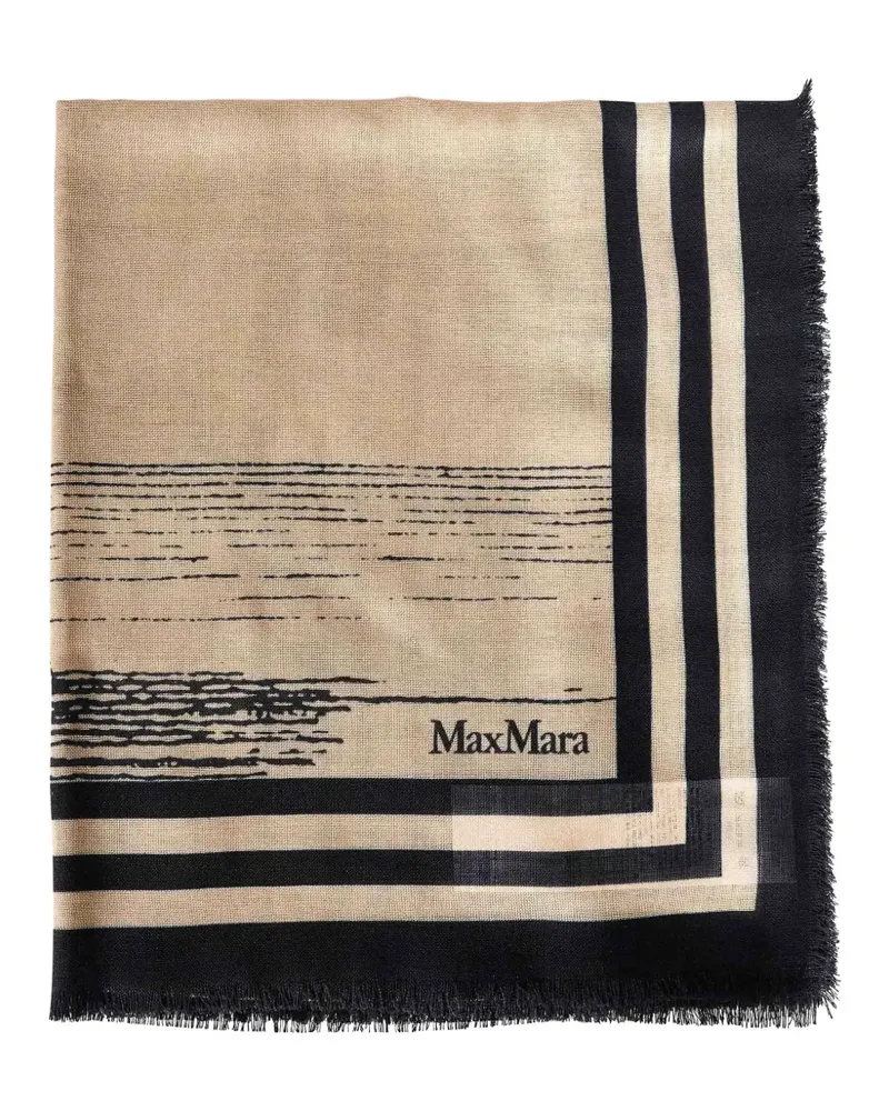 Max Mara logo-print frayed scarf - Nude Nude
