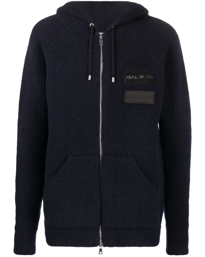 Balmain Kapuzenjacke mit Logo-Patches - Blau Blau