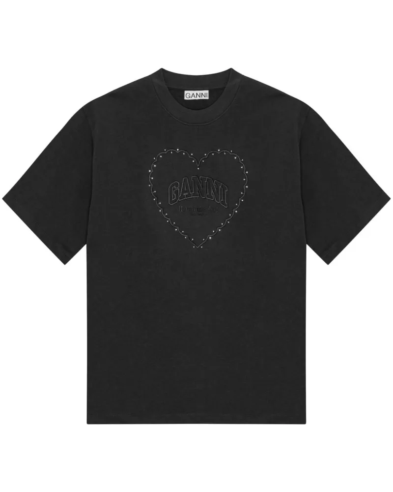 Ganni T-Shirt mit Logo-Applikation - Schwarz Schwarz