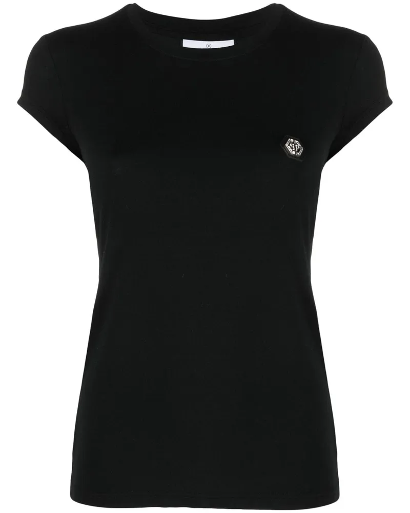 Philipp Plein T-Shirt mit Logo-Patch - Schwarz Schwarz
