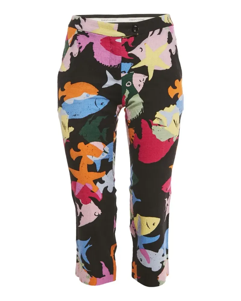 Moschino Crepe fish-print trousers - Schwarz Schwarz
