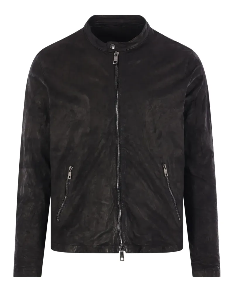 Giorgio Brato zipped leather biker jacket - Schwarz Schwarz