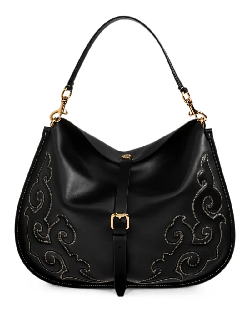 Etro Maxi Pony Tasche aus Leder mit texanischer Stickerei - Schwarz Schwarz