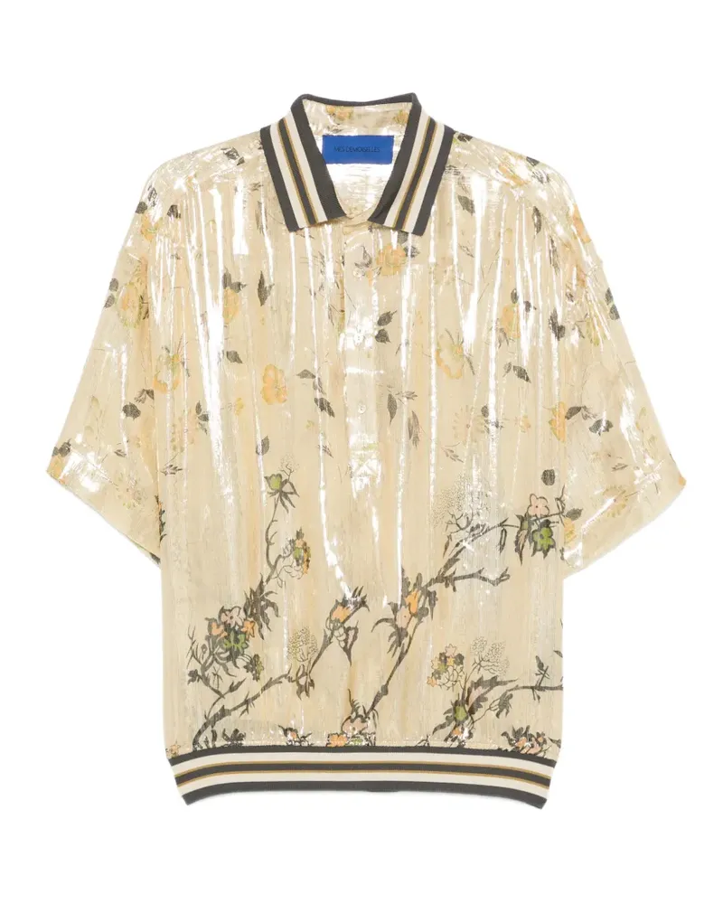 Mes Demoiselles floral print striped polo top - Gold Gold