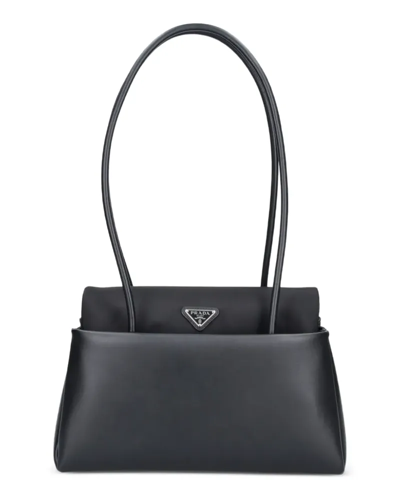 Prada Mittelgroße Passage Tasche aus Leder mit Re-Nylon-Klappe - Schwarz Schwarz
