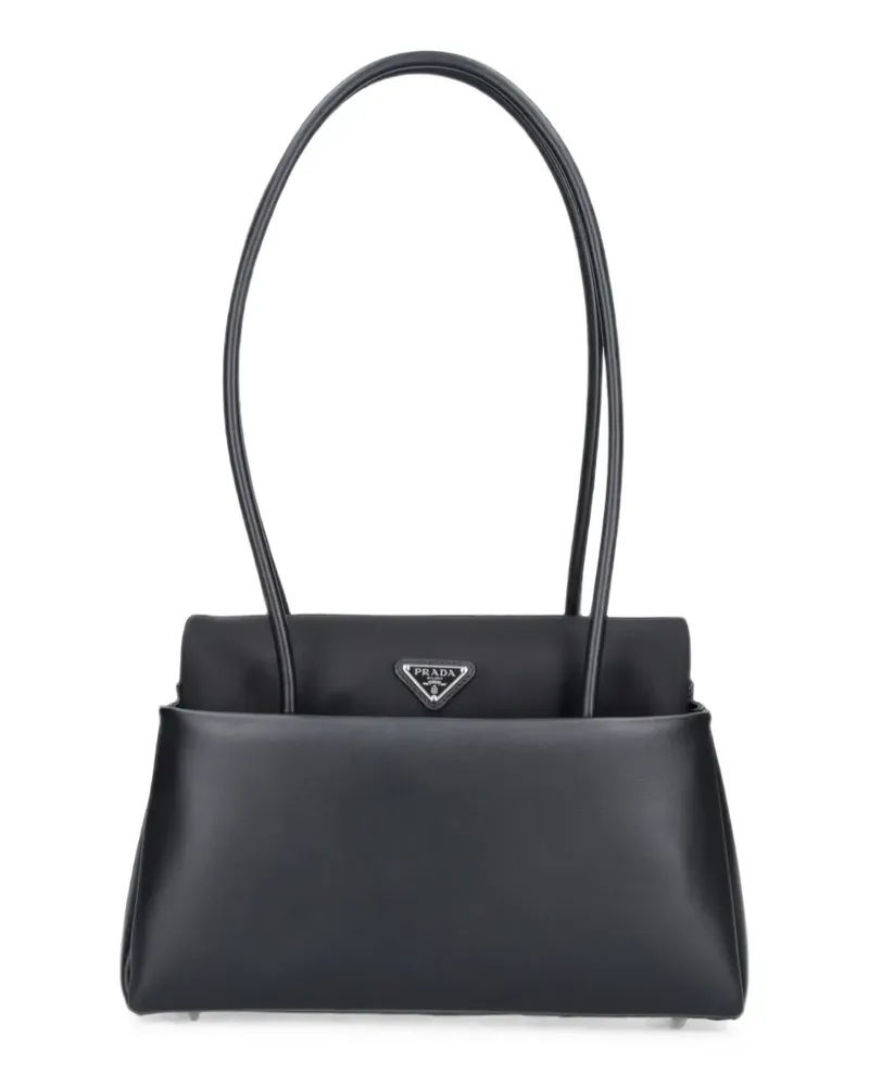 Prada Passage medium leather bag with Re-Nylon flap - Schwarz Schwarz