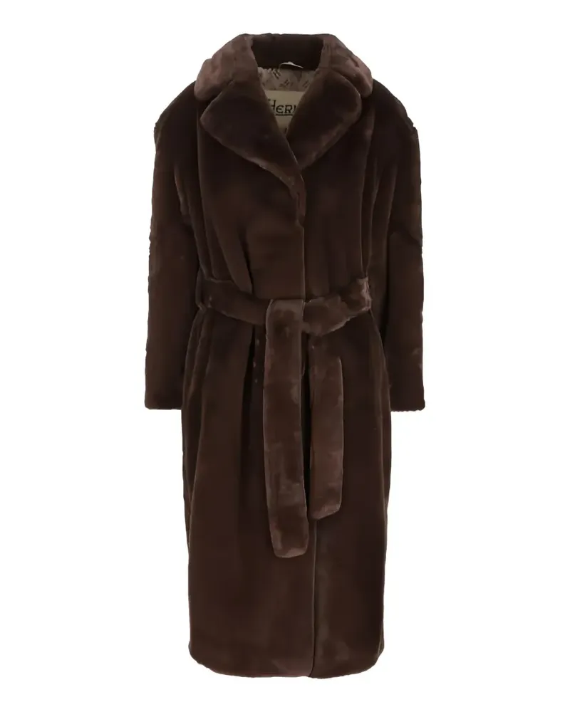 Herno Faux-Fur-Mantel mit Gürtel - Braun Braun