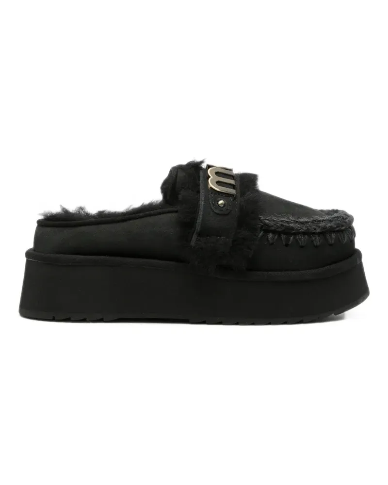 Mou logo-plaque crochet-trim slippers - Schwarz Schwarz