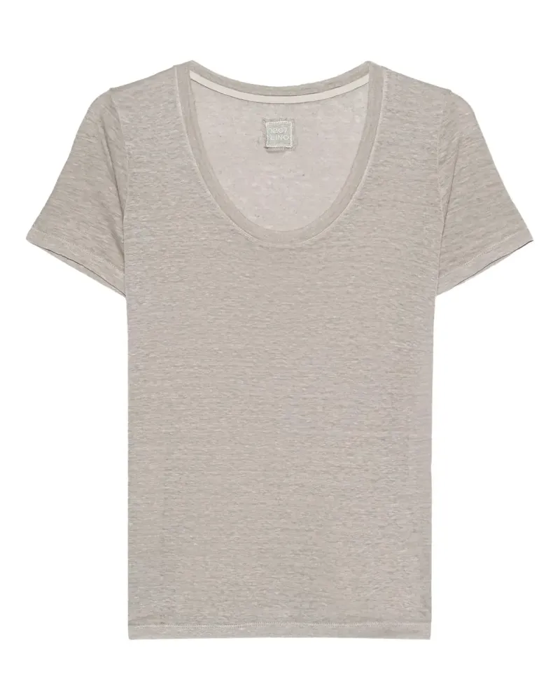 120% Lino T-Shirt mit U-Ausschnitt - Nude Nude
