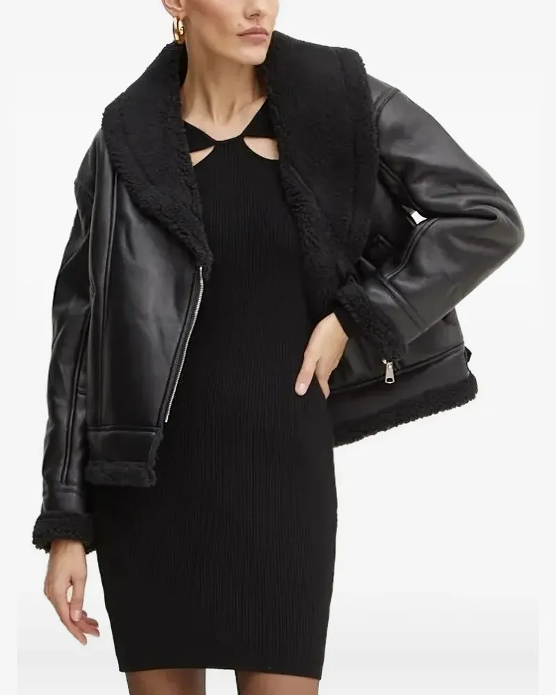 Bardot Bikerjacke mit Fleece-Kragen - Schwarz Schwarz