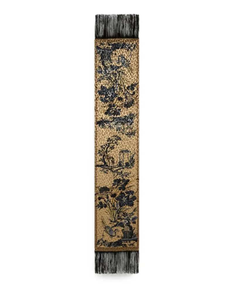 Etro silk-blend velvet scarf with leopard motif - Nude Nude