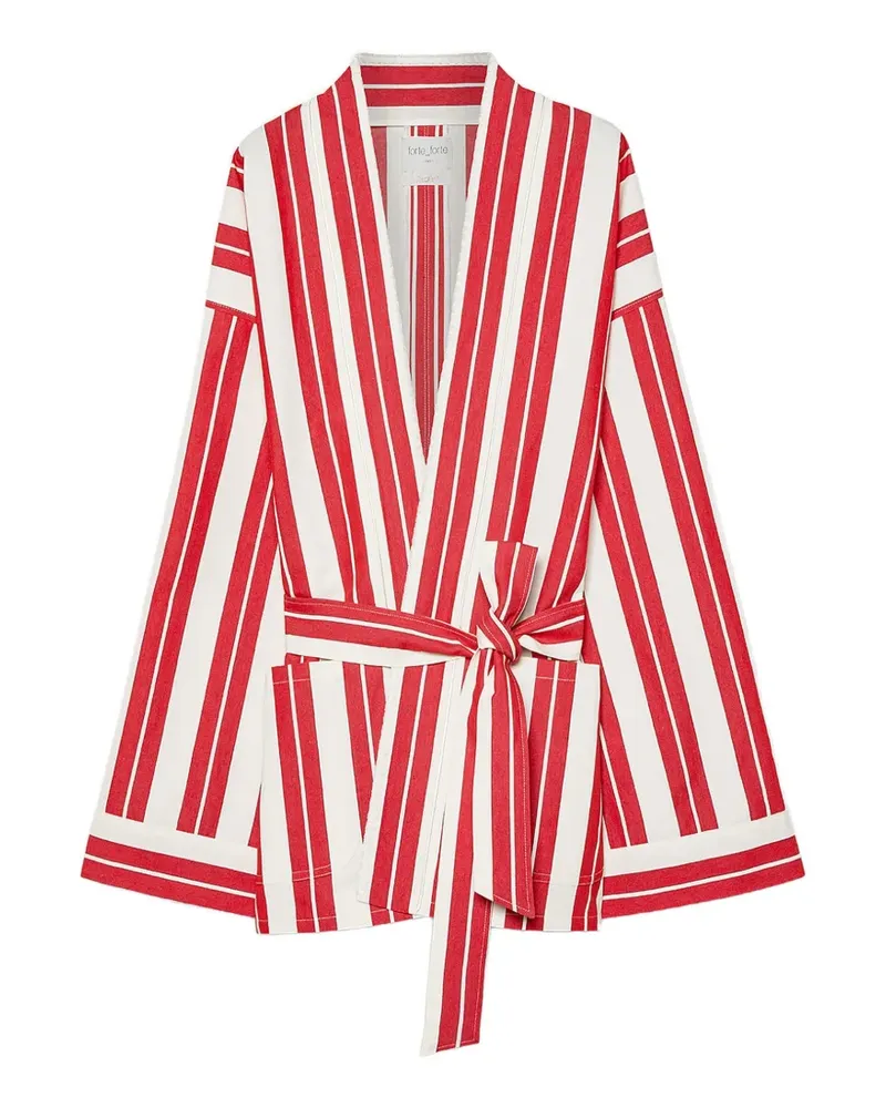 forte_forte striped belted jacket - Rot Rot
