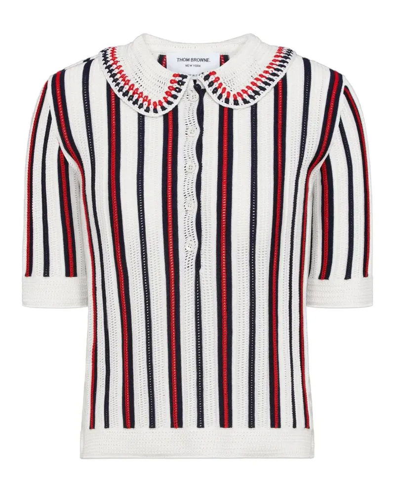 Thom Browne Gehäkeltes Poloshirt mit Streifen - Weiß Weiß