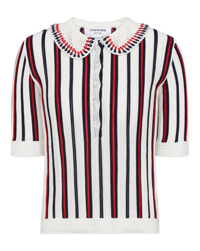 Thom Browne striped crochet-knit polo shirt - Weiß Weiß