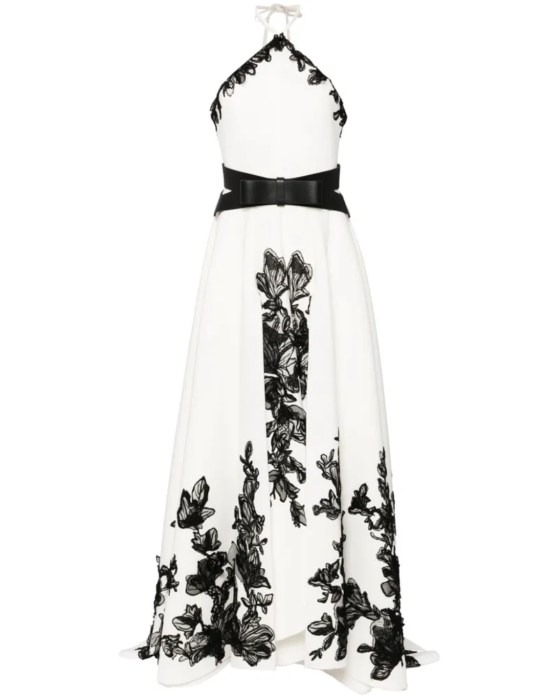 Saiid Kobeisy Neopren-Abendkleid mit Blumenstickerei - Weiß Weiß