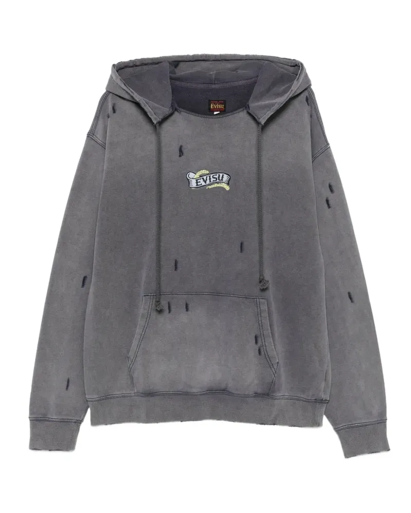 Evisu Hoodie im Distressed-Look - Grau Grau