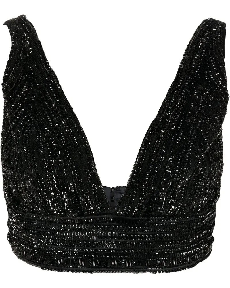 Elisabetta Franchi Cropped-Oberteil mit Perlen - Schwarz Schwarz