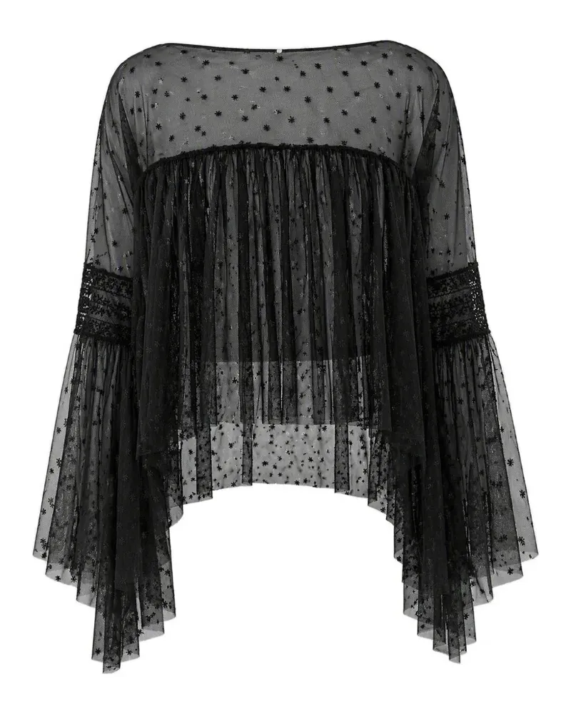 Alberta Ferretti Semi-transparente Bluse mit Stickerei - Schwarz Schwarz
